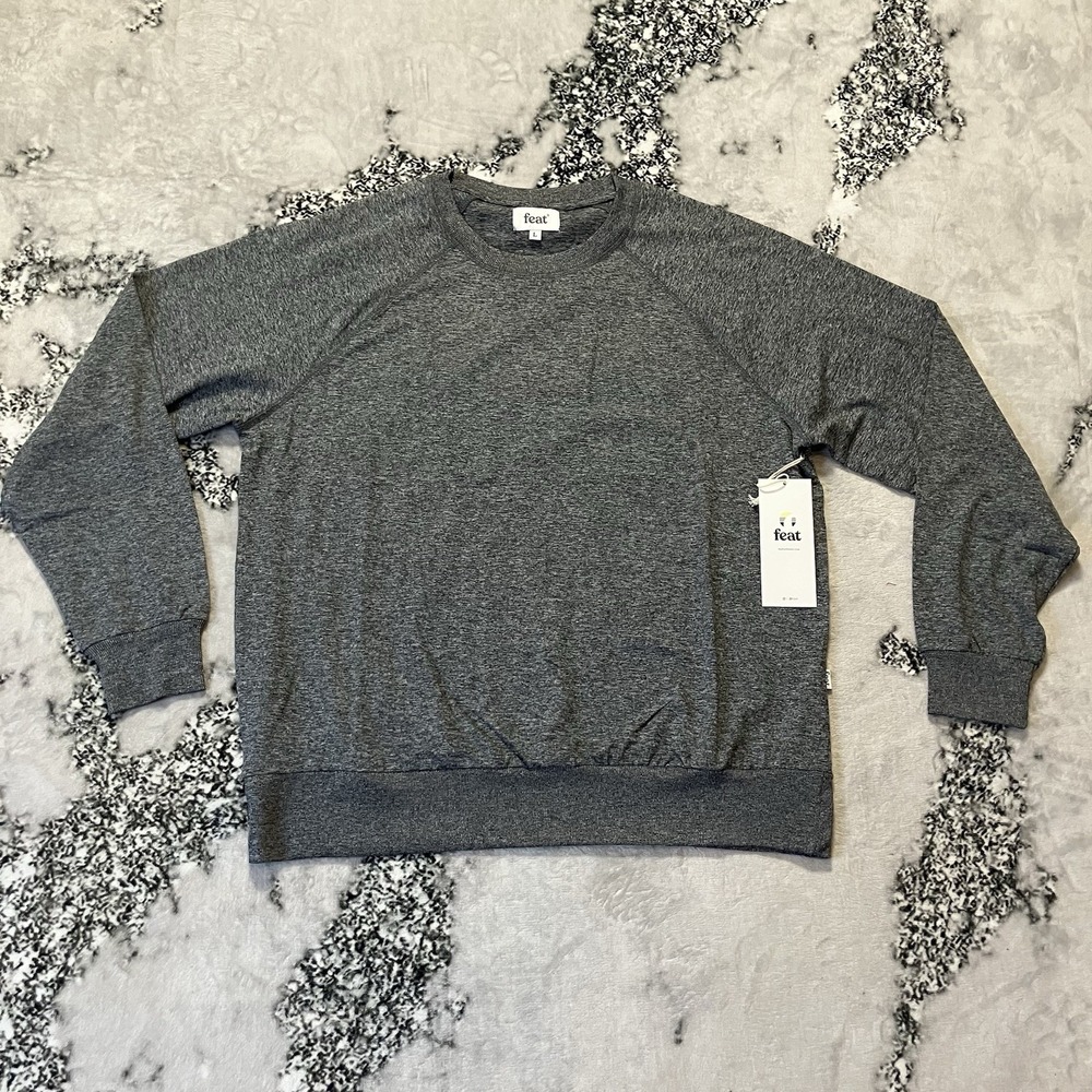 Feat Sweatshirt Unisex Size Large Crewneck Heather Gray Raglan Sleeve‎ Cozy